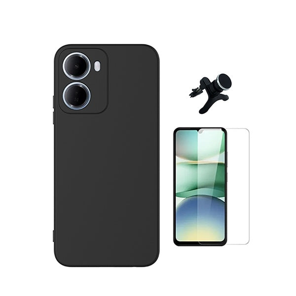 Kit Vidro Clearglass + Capa Silicone Líquido + Suporte Reforçado PHONECARE Para Xiaomi Redmi 15a 5G - Preto