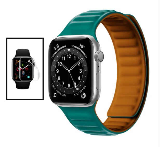Kit Bracelete Magnetic SmoothSilicone + Película de Hydrogel para Apple Watch Series 7 - 45mm - Azul