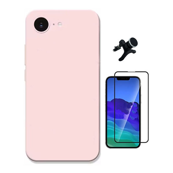 Kit Vidro Temperado + Capa Silicone Líquido + Suporte Magnético Reforçado PHONECARE Para Apple iPhone 17e - Rosa