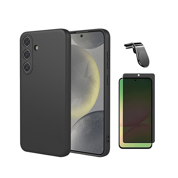 Kit Vidro Anti-Spy + Capa Silicone Líquido + Suporte Magnético L PHONECARE Para Samsung Galaxy S26 - Preto