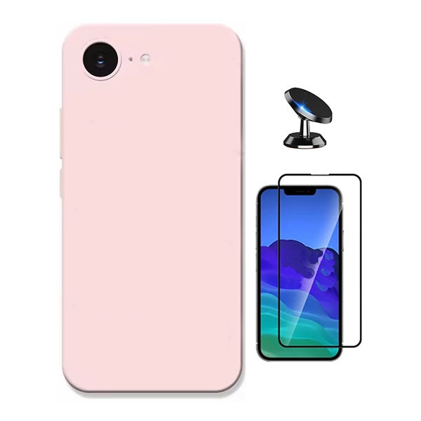 Kit Vidro Temperado + Capa Silicone Líquido + Suporte Magnético PHONECARE Para Apple iPhone 17e - Rosa