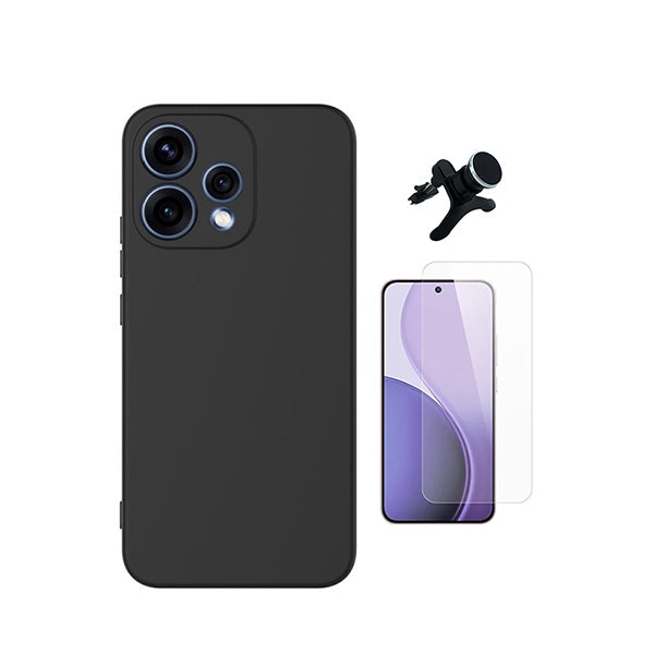 Kit Vidro Clearglass + Capa Silicone Líquido + Suporte Reforçado PHONECARE Para Oppo Reno15 - Preto