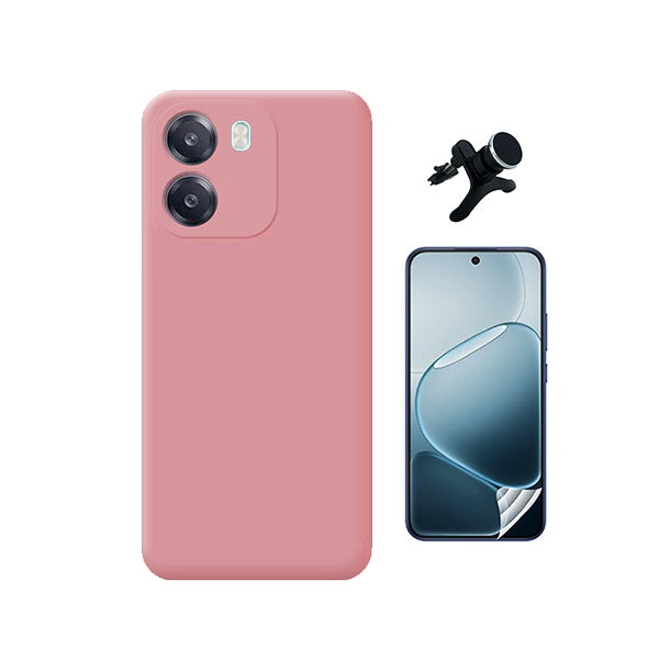 Kit Película Hydrogel Frente + Capa Silicone Líquido +  Suporte Reforçado PHONECARE Para Oppo A6 4G - Rosa