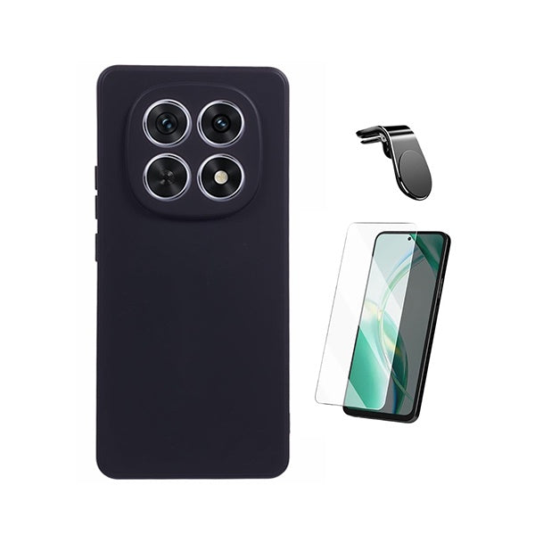 Kit Vidro Clearglass + Capa Silicone Líquido + Suporte L PHONECARE Para Xiaomi Redmi Note 15 5G - Preto