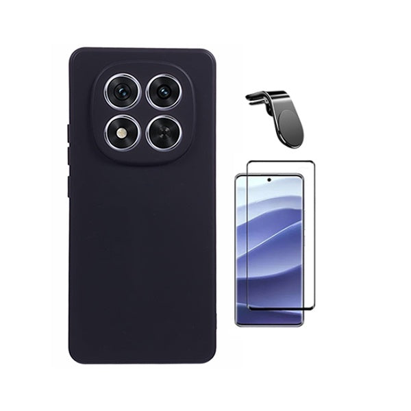 Kit Vidro Temperado + Capa Silicone Líquido + Suporte L PHONECARE Para Xiaomi Poco M8 Pro 5G - Preto