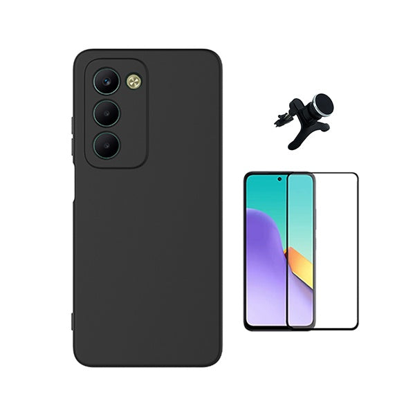 Kit Vidro Temperado + Capa Silicone Líquido + Suporte Magnético Reforçado PHONECARE Para Xiaomi Redmi 15 - Preto