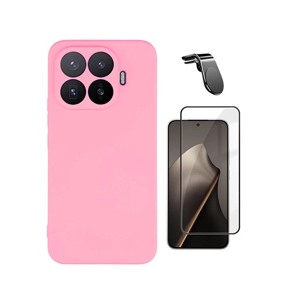 Kit Vidro Temperado + Capa Silicone Líquido + Suporte L PHONECARE Para Xiaomi 17T Pro 5G - Rosa