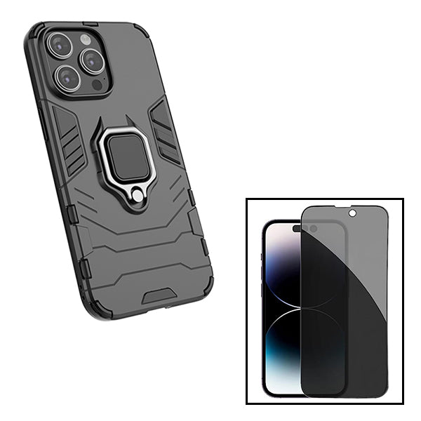 Kit Película 5D Anti-Spy + Capa 3X1 Military Defender para Apple iPhone 15 Pro - Preto