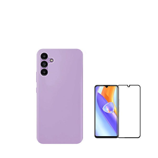 Kit Vidro Premium Full Cover + Capa Silicone Líquido para Samsung Galaxy A05s - Roxo