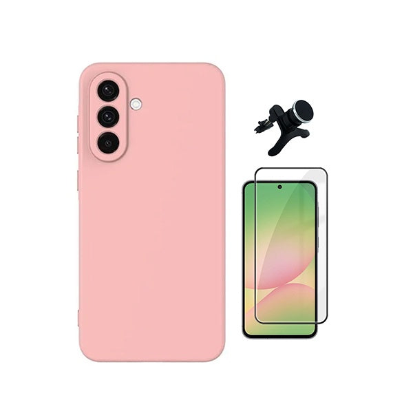 Kit Vidro Temperado + Capa Silicone Líquido + Suporte Magnético Reforçado PHONECARE Para Samsung Galaxy A37 5G - Rosa