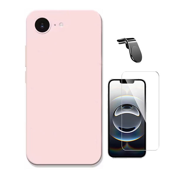 Kit Vidro Clearglass + Capa Silicone Líquido + Suporte L PHONECARE Para Apple iPhone 17e - Rosa