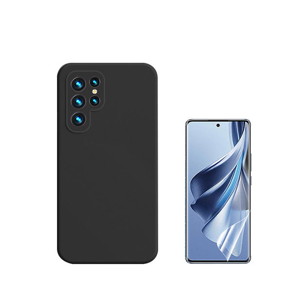 Kit Película Hydrogel Full Cover Frente + Capa Silicone Líquido para Samsung Galaxy S24 Ultra 5G - Preto