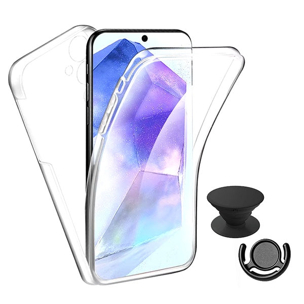 Kit Capa 360° Impact Protection + 1 Gripholder + 1 Suporte PHONECARE Para Samsung Galaxy S25 FE - Transparente/Preto