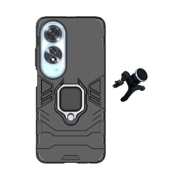 Kit Suporte Magnético de Carro Reforçado + Capa 3x1 Military Defender para Oppo A60 - Preto