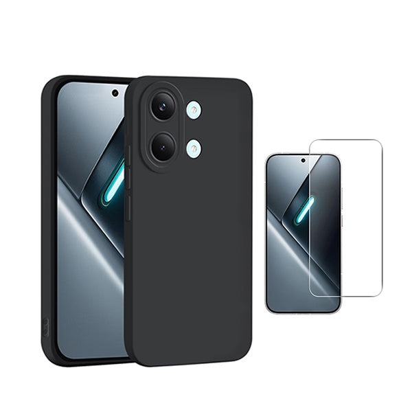 Kit Vidro Clearglass + Capa Silicone Líquido PHONECARE Para Xiaomi Poco X8 Pro Max 5G - Preto