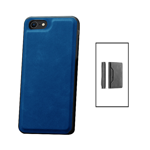 Kit Capa MagneticLeather + Carteira Magnetic Wallet para Apple iPhone SE 2022 - Azul