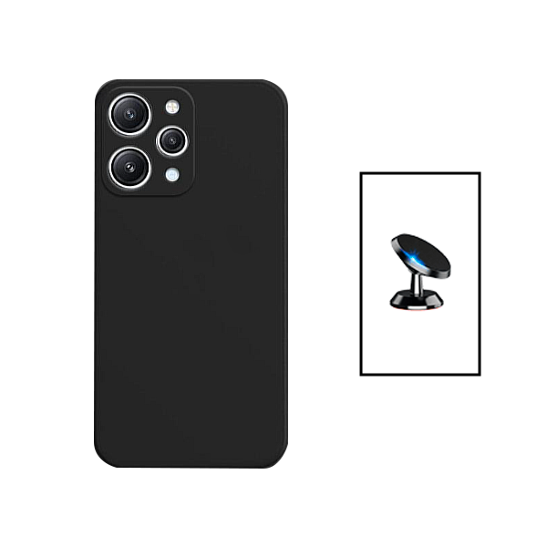 Kit Suporte Magnético de Carro + Capa Silicone Líquido para Xiaomi Redmi Note 12R - Preto
