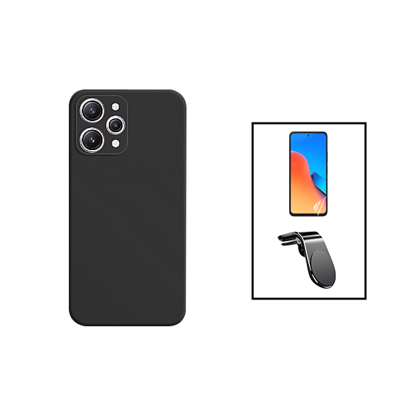 Kit Película Hydrogel Full Cover Frente + Capa Silicone Líquido + Suporte Magnético L Safe Driving Carro para Xiaomi Redmi 12 - Preto