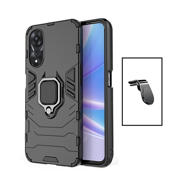 Kit Suporte Magnético L Safe Driving Carro + Capa 3X1 Military Defender para Oppo A98 - Preto