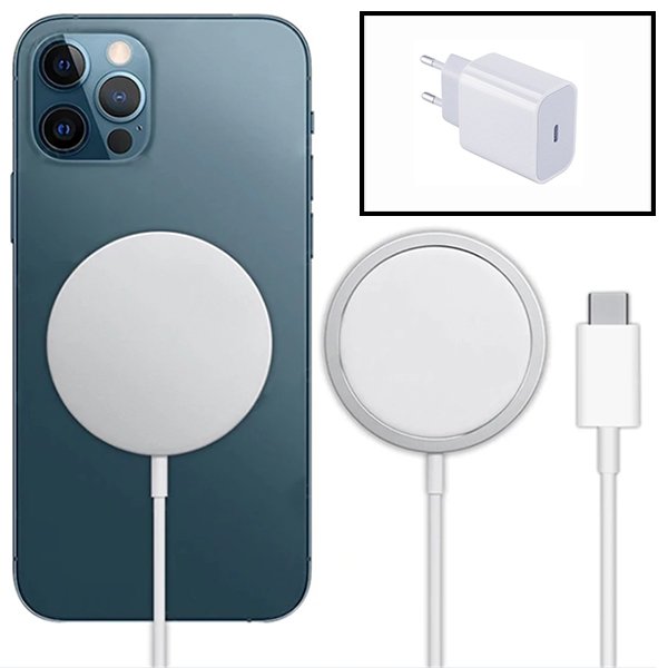 KIT Base Carregador Type C FastCharge 20W + Magnetic Wireless Fast Charger para Apple iPhone 14  Branco