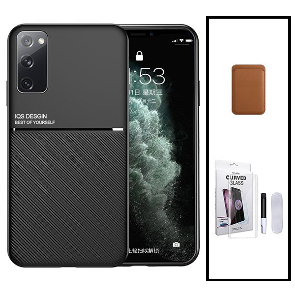 Kit Capa Magnetic Lux + Magnetic Wallet Castanho + Película de Vidro Nano Curved UV para Samsung Galaxy S20 FE