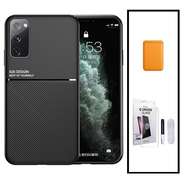Kit Capa Magnetic Lux + Magnetic Wallet Laranja + Película de Vidro Nano Curved UV para Samsung Galaxy S20 FE