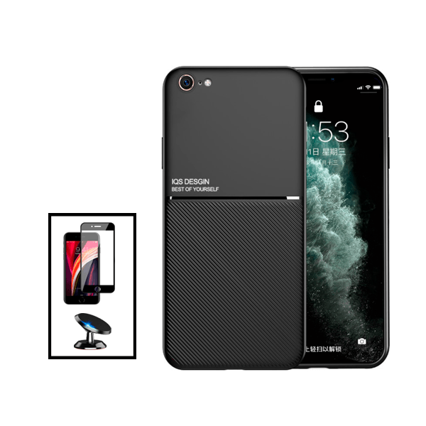 Kit Capa Magnetic Lux + 5D Full Cover + Suporte Magnético de Carro para Apple iPhone SE 2022 - Preto