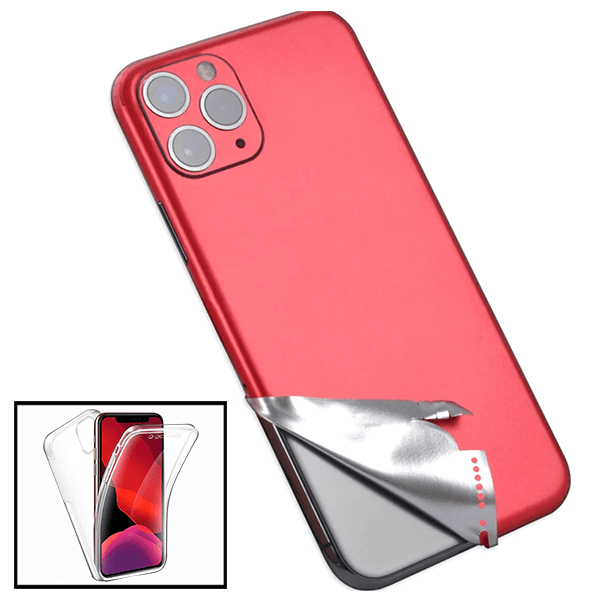 Kit Película Traseira Full-Edged SurfaceStickers + Capa 3x1 360° Impact Protection para iPhone 8 - Vermelho