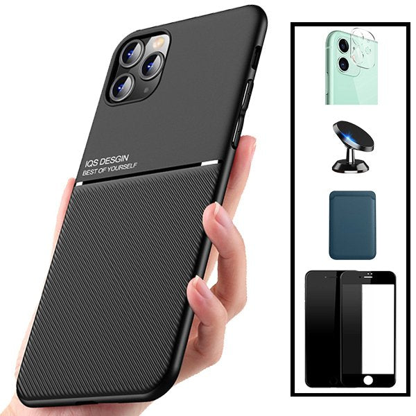 Kit Capa Magnetic Lux + Magnetic Wallet Azul + 5D Full Cover + Película de Câmara Traseira + Suporte Magnético de Carro para iPhone SE 2020