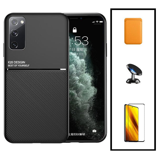 Kit Capa Magnetic Lux + Magnetic Wallet Laranja + 5D Full Cover + Suporte Magnético de Carro para Samsung Galaxy S20 FE