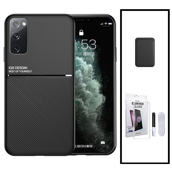 Kit Capa Magnetic Lux + Magnetic Wallet Preto + Película de Vidro Nano Curved UV para Samsung Galaxy S20 FE