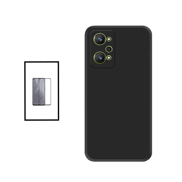 Kit Película de Vidro Temperado 5D Full Cover + Capa Silicone Líquido para Realme GT Neo2 - Preto
