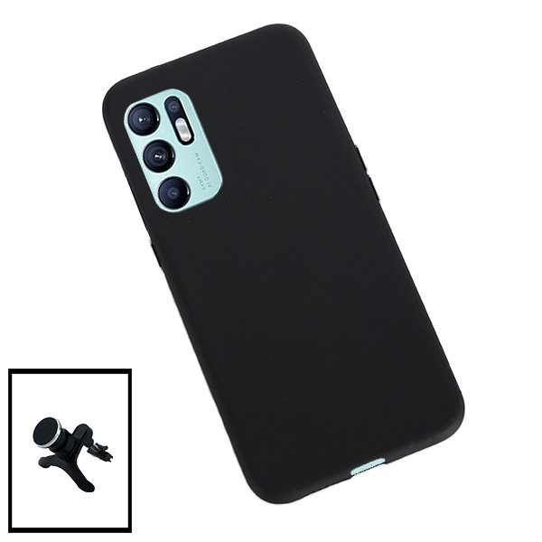 Kit Suporte Magnético Reforçado de Carro + Capa Silicone Líquido para Oppo Reno6 Pro 5G
