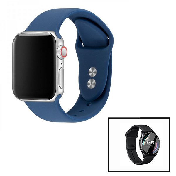 Kit Bracelete SmoothSilicone (Sem Fivela) + Película Hydrogel para Huawei Watch GT 3 46mm - Azul Escuro