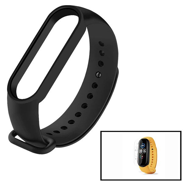 Kit Bracelete SmoothSilicone + Película Hydrogel para Xiaomi Mi Band 6 / Mi Smart Band 5 - Preto