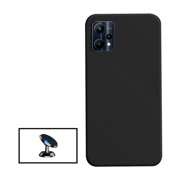 Kit Suporte Magnético de Carro + Capa Silicone Líquido para Realme 9 Pro - Preto