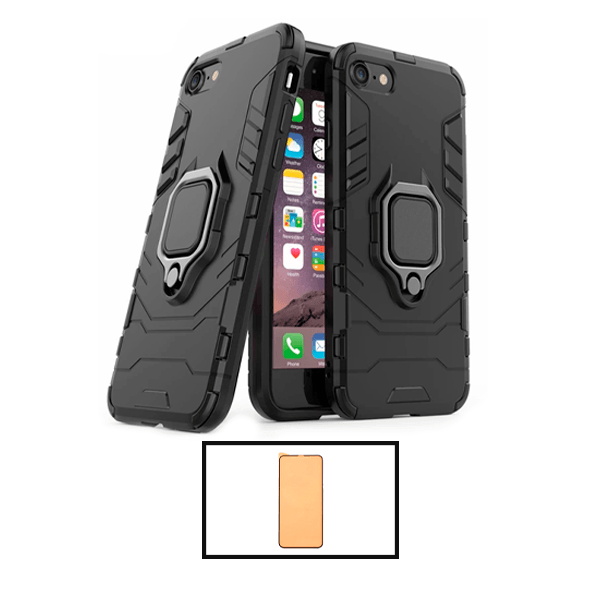 Kit Vidro Temperado CeramicGlass Full Cover + Capa 3X1 Military Defender para Apple iPhone SE 2022 - Preto