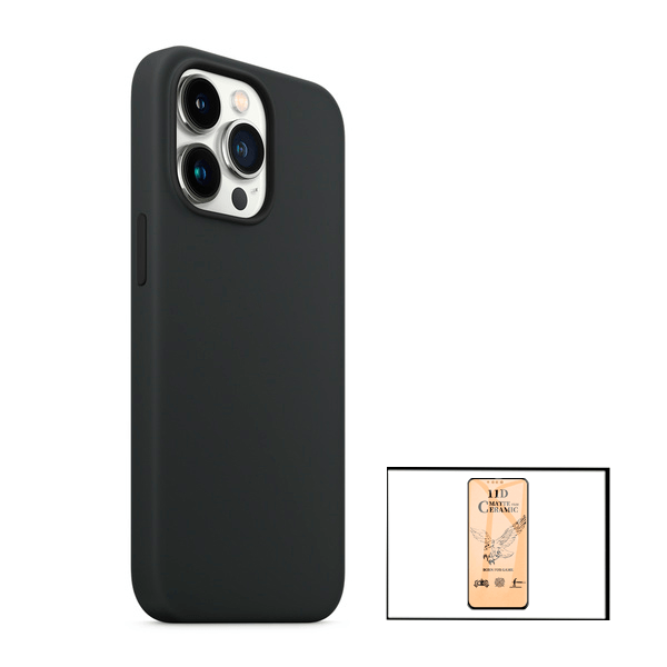 Kit Vidro Temperado CeramicGlass Full Cover + Capa Silicone Líquido para iPhone 13 Pro