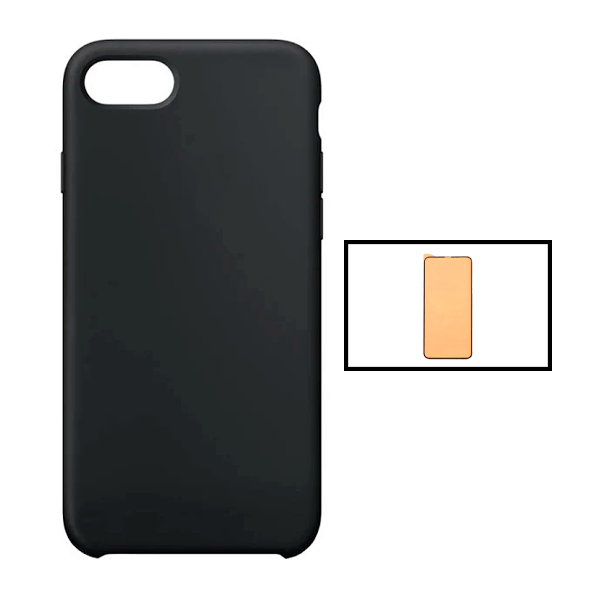 Kit Vidro Temperado CeramicGlass Full Cover + Capa Silicone Líquido para iPhone SE 2022 - Preto