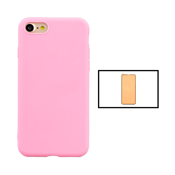 Kit Vidro Temperado CeramicGlass Full Cover + Capa Silicone Líquido para iPhone SE 2022 - Rosa