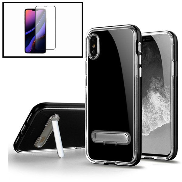 Kit Capa Spigen Crystal Hybrid + Película de Vidro Temperado Full Cover para iPhone XS Max - Preto