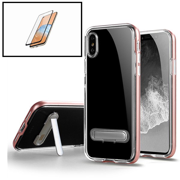 Kit Capa Spigen Crystal Hybrid + Película de Vidro Temperado Full Cover para iPhone 7 Plus / 8 Plus - Rosa