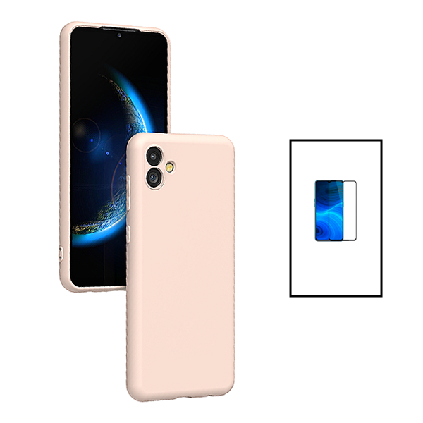 Kit Película de Vidro Temperado 5D Full Cover + Capa Silicone Líquido para Samsung Galaxy M04 - Rosa