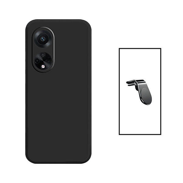 Kit Suporte Magnético L Safe Driving Carro + Capa Silicone Líquido para Oppo F23 5G - Preto