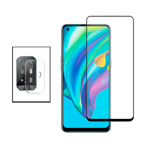 Kit Película de Camara Traseira + Vidro Temperado 5D Full Cover para Oppo F19 Pro+ 5G