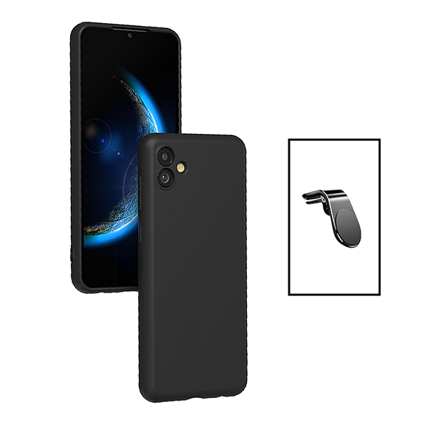 Kit Suporte Magnético L Safe Driving Carro + Capa Silicone Líquido para Samsung Galaxy F04 - Preto