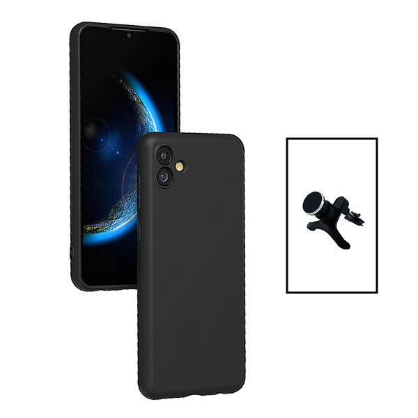 Kit Suporte Magnético Reforçado de Carro + Capa Silicone Líquido para Samsung Galaxy F04 - Preto