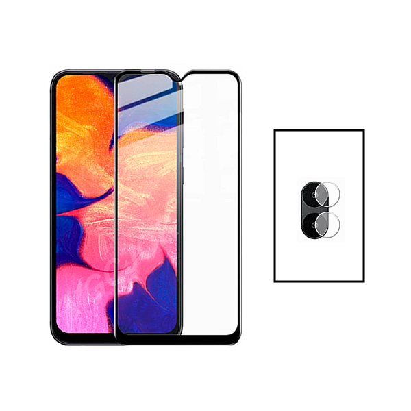 Kit Película de Camara Traseira + Vidro Temperado 5D Full Cover para Samsung Galaxy M04 - Transparente/Preto