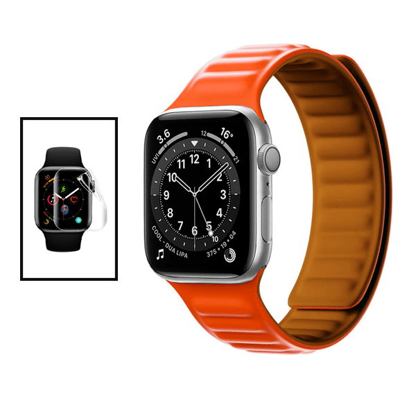 Kit Bracelete Magnetic SmoothSilicone + Película de Hydrogel para Apple Watch Series 6 - 40mm - Laranja