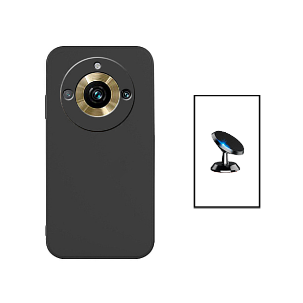 Kit Suporte Magnético de Carro + Capa Silicone Líquido para Realme 11 Pro - Preto
